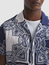 Loxley Printed Cuban Collar Button Through T-Sh
