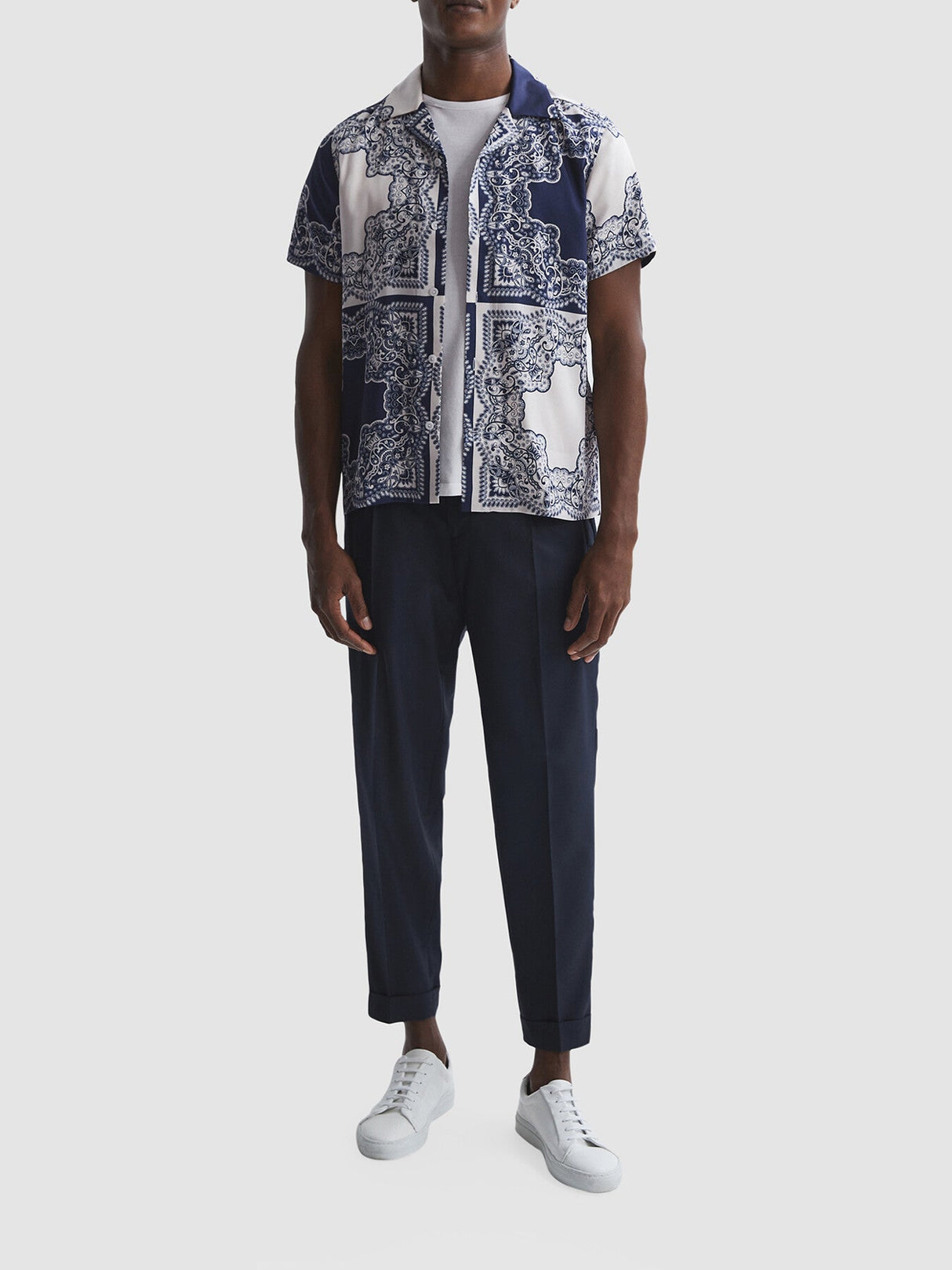 Loxley Printed Cuban Collar Button Through T-Sh