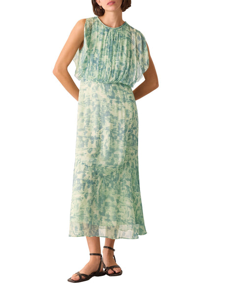Green/Multi Dashed Brush Marks Midi Dress