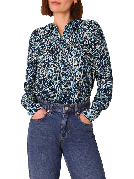 Blue/Multi Leopard Swirl Print Shirt