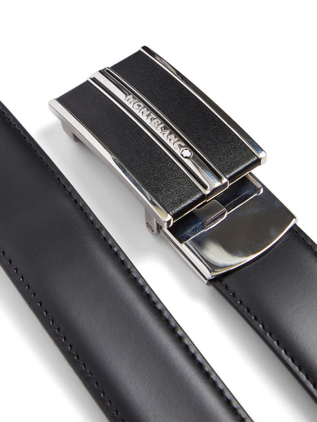 Rectangular Leather Shiny Stainless Steel Finish Buckle Belt
