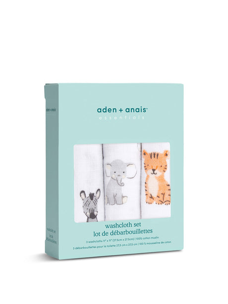 3 Pack Cotton Muslin Washcloth Safari Babes