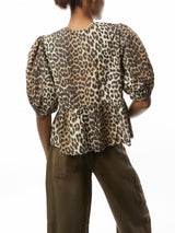 Leopard Cotton Poplin Peplum Blouse