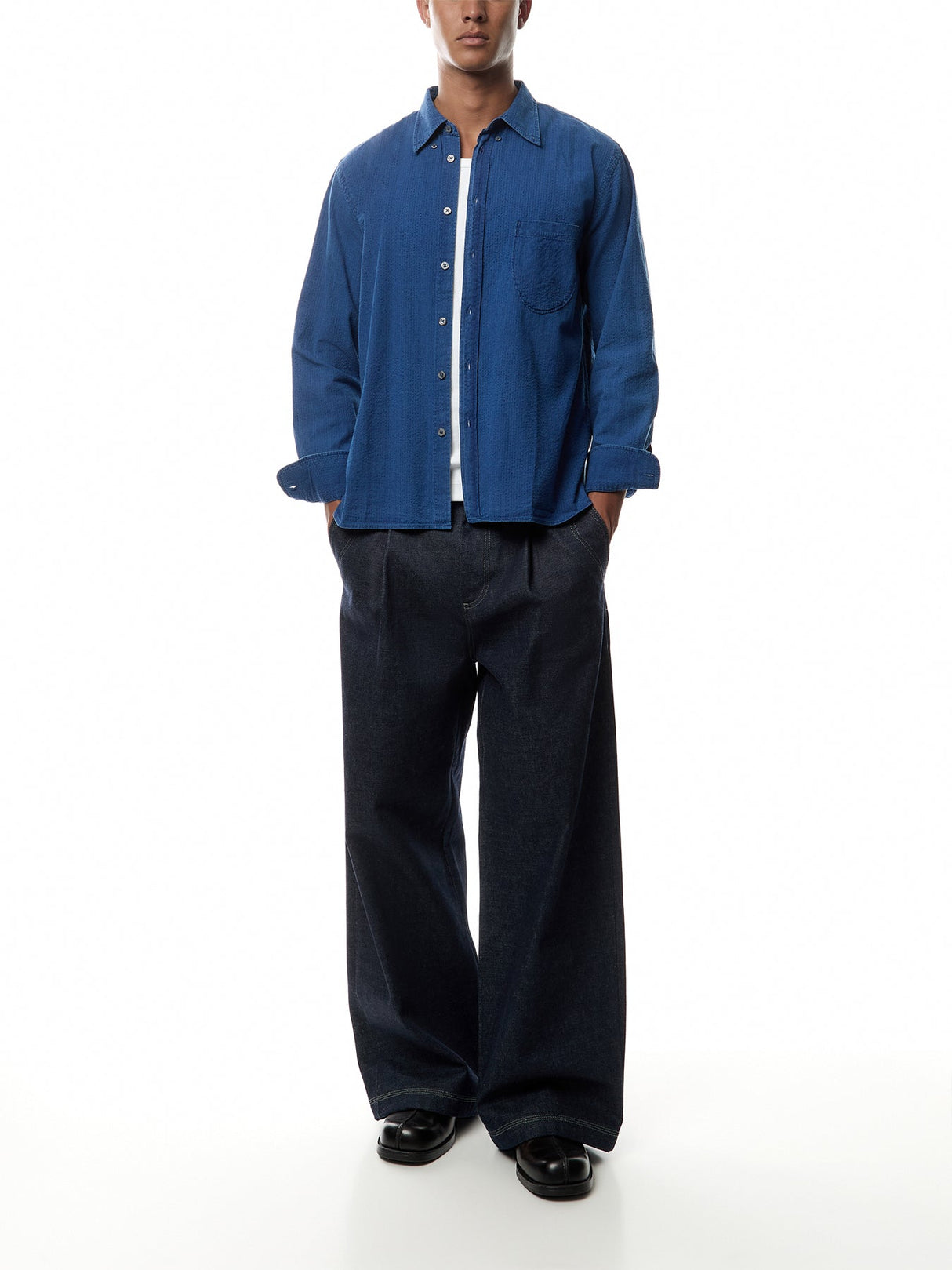 Lazy Day Shirt in Washed Indigo Seersucker