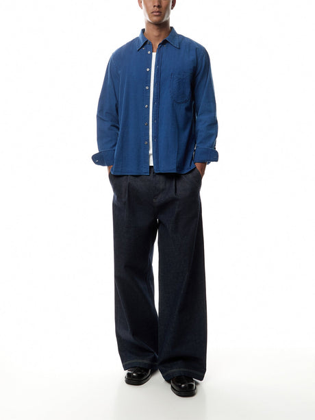 Lazy Day Shirt in Washed Indigo Seersucker