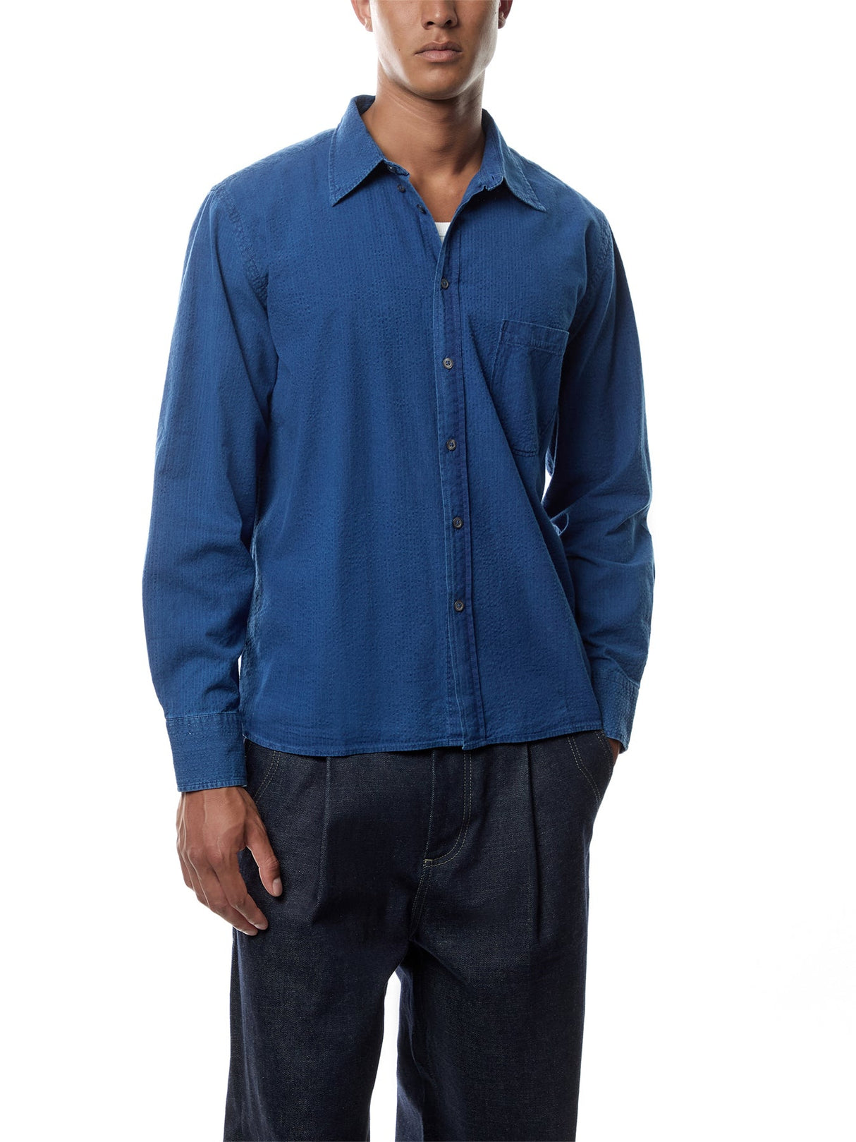 Lazy Day Shirt in Washed Indigo Seersucker
