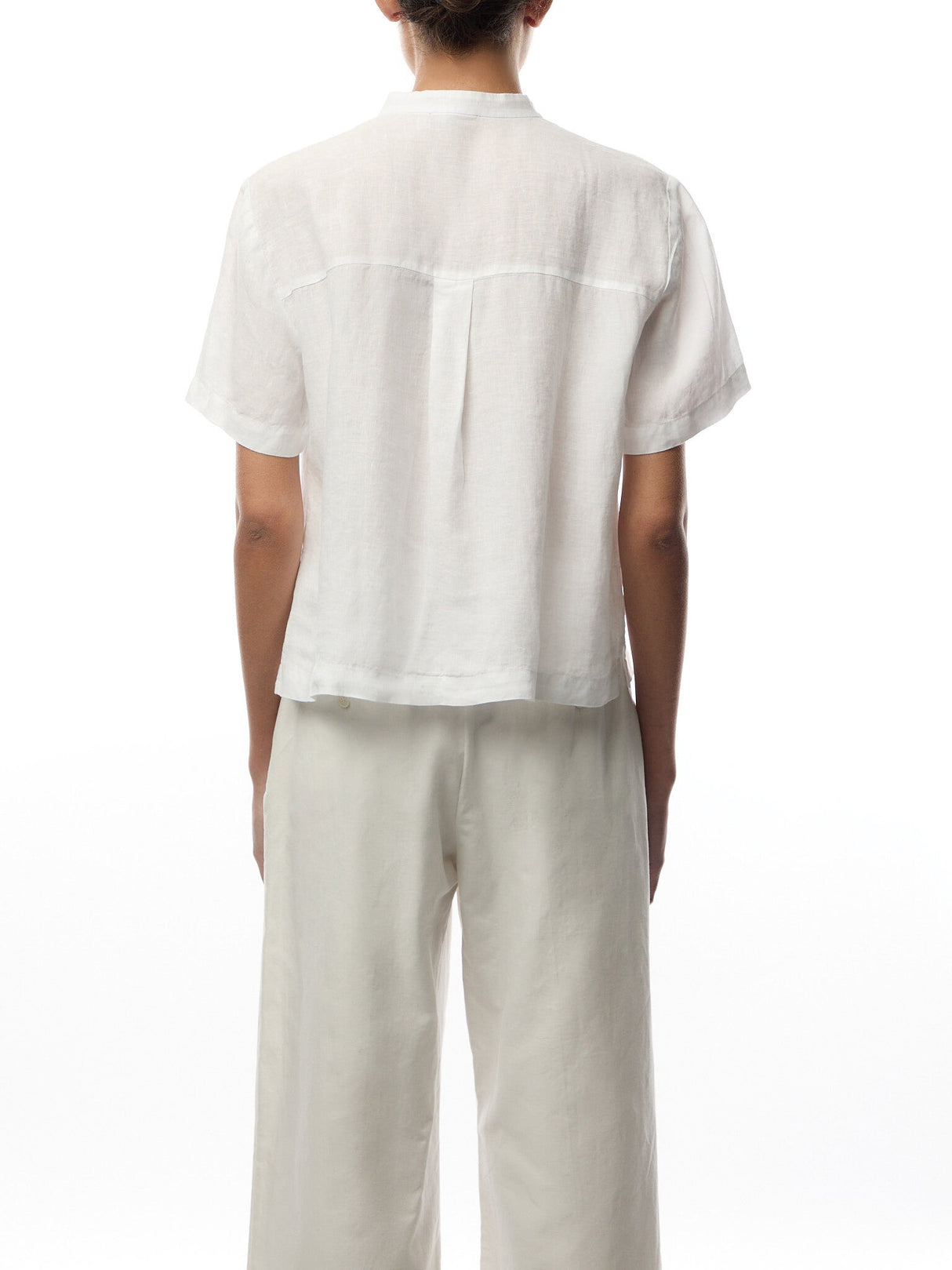 Mandarin Collar Short Slv Shirt Linen