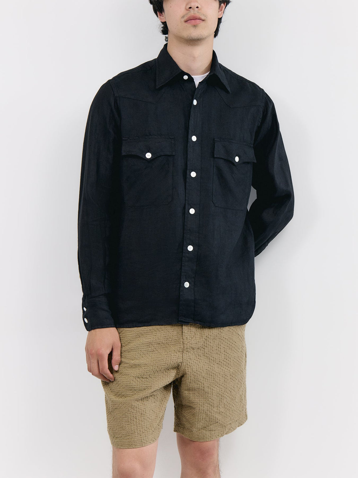 Linen Two-Pocket Twill Western Shirt