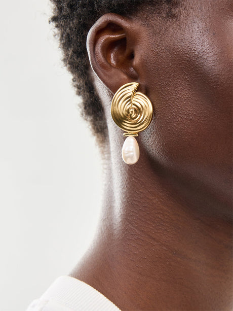 Spiral Pearl Large Drop Earrings