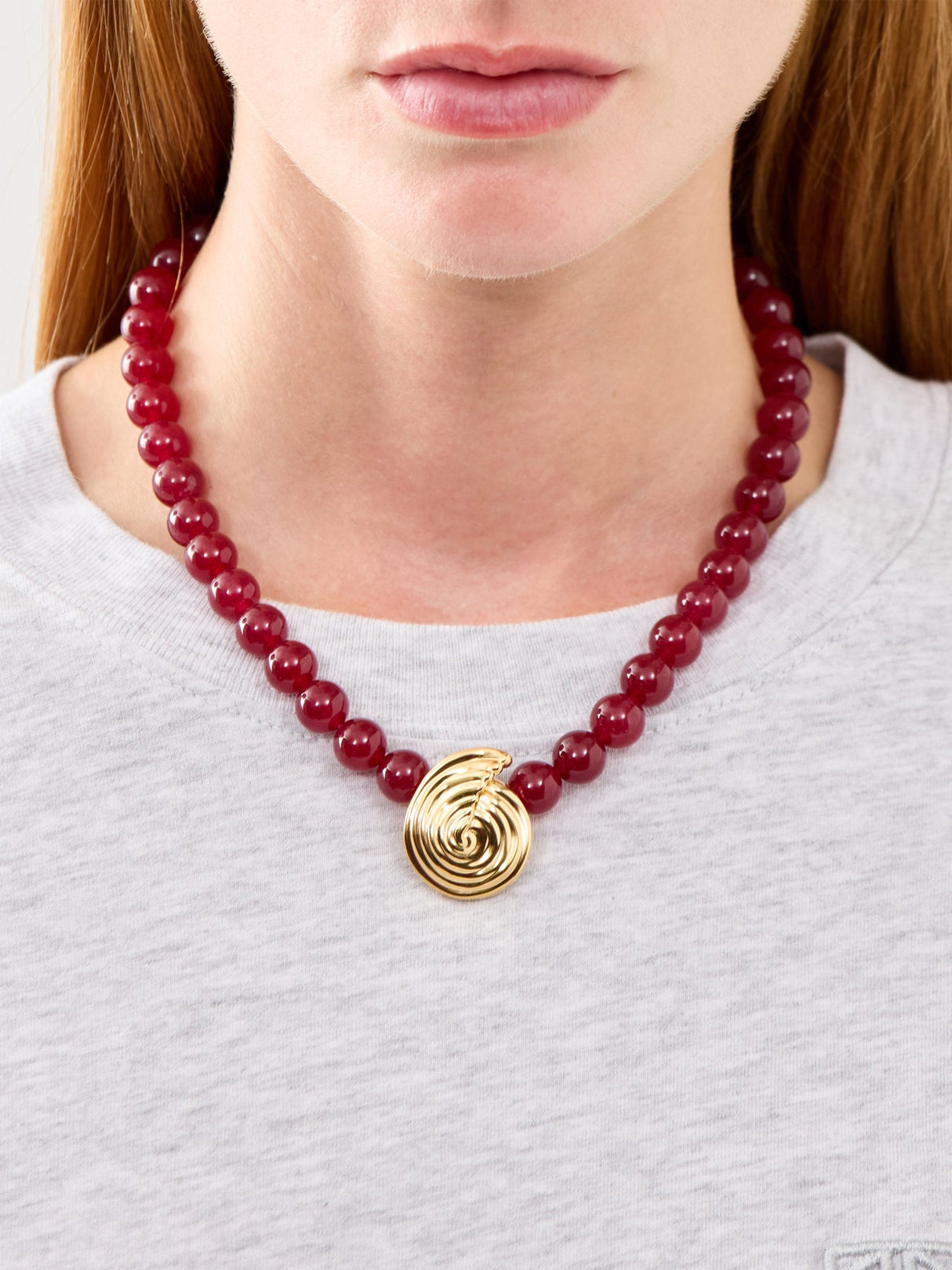 Spiral Red Beaded Pendant Necklace