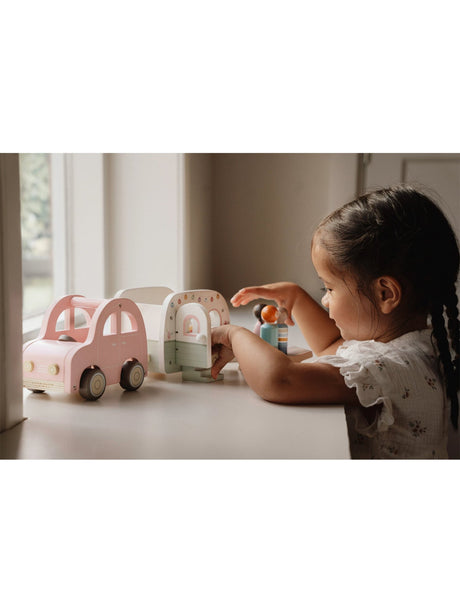 Wooden Car with Caravan Toy Set