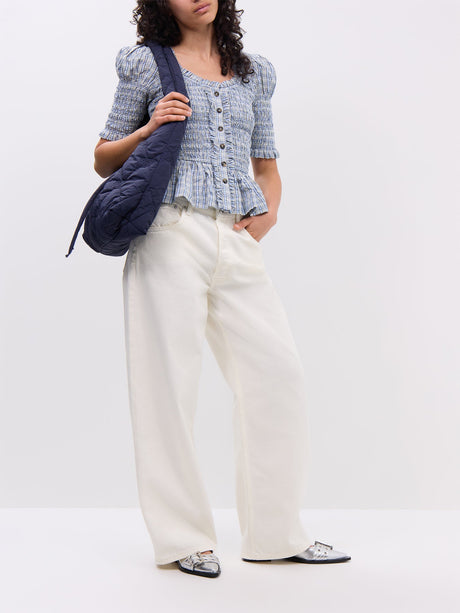 Mansi Shirred Blouse - Cloudy Check