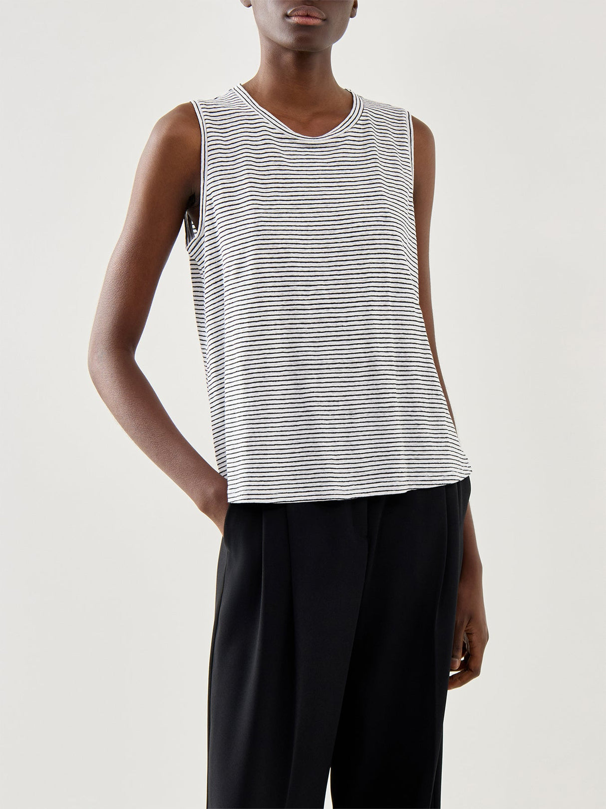 Striped Organic Linen Jersey Sleeveless Top