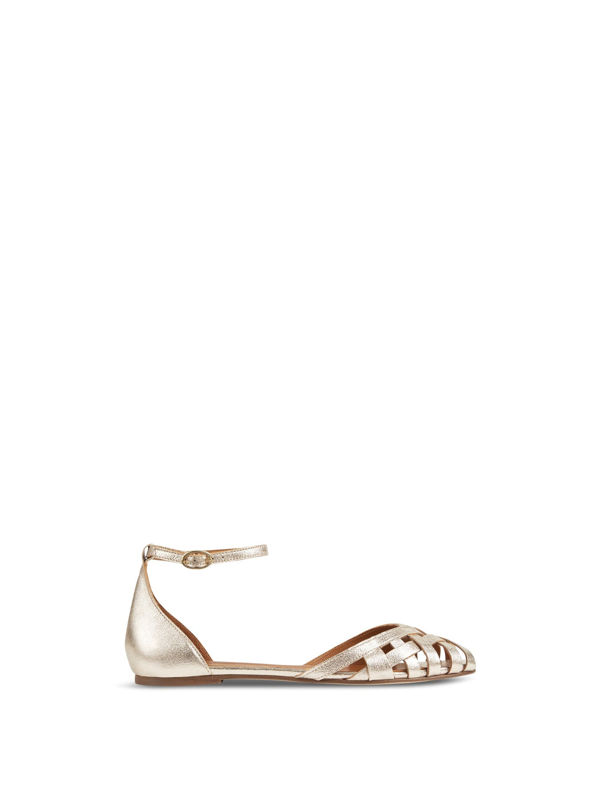Gold Bianca Gold Leather Cage-Front Flat Sandals