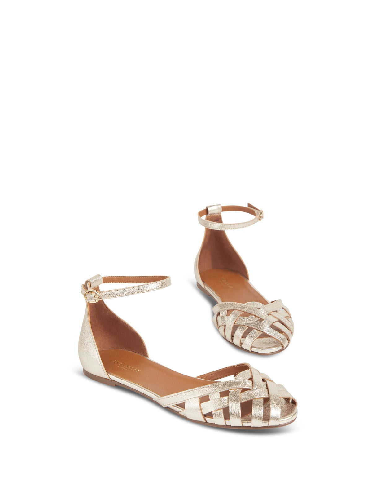 Gold Bianca Gold Leather Cage-Front Flat Sandals