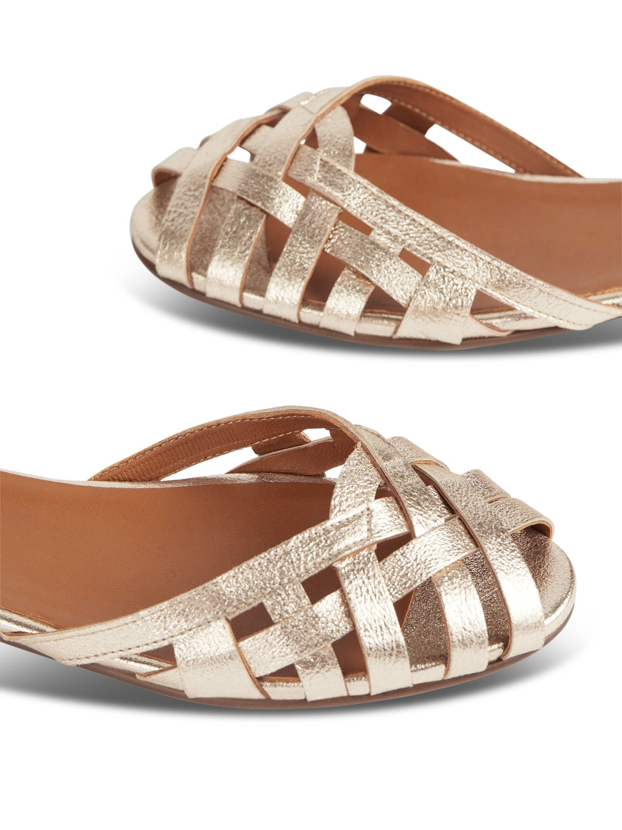 Gold Bianca Gold Leather Cage-Front Flat Sandals