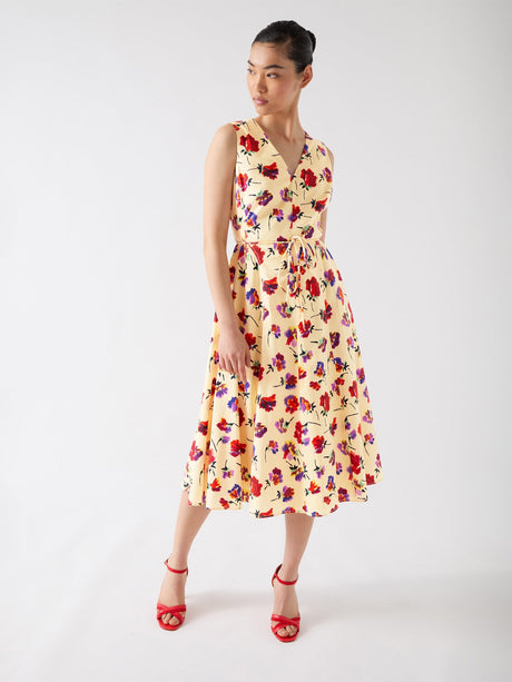 Green Esme Viscose Spot Print Fit & Flare Collared Dress