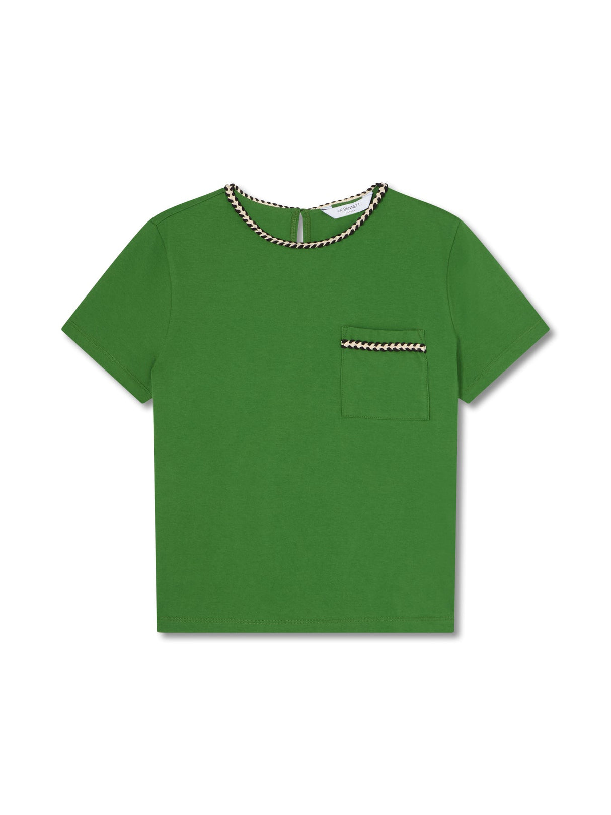 Green Vita Treetop Green Cotton Plaited Trim T-Shirt