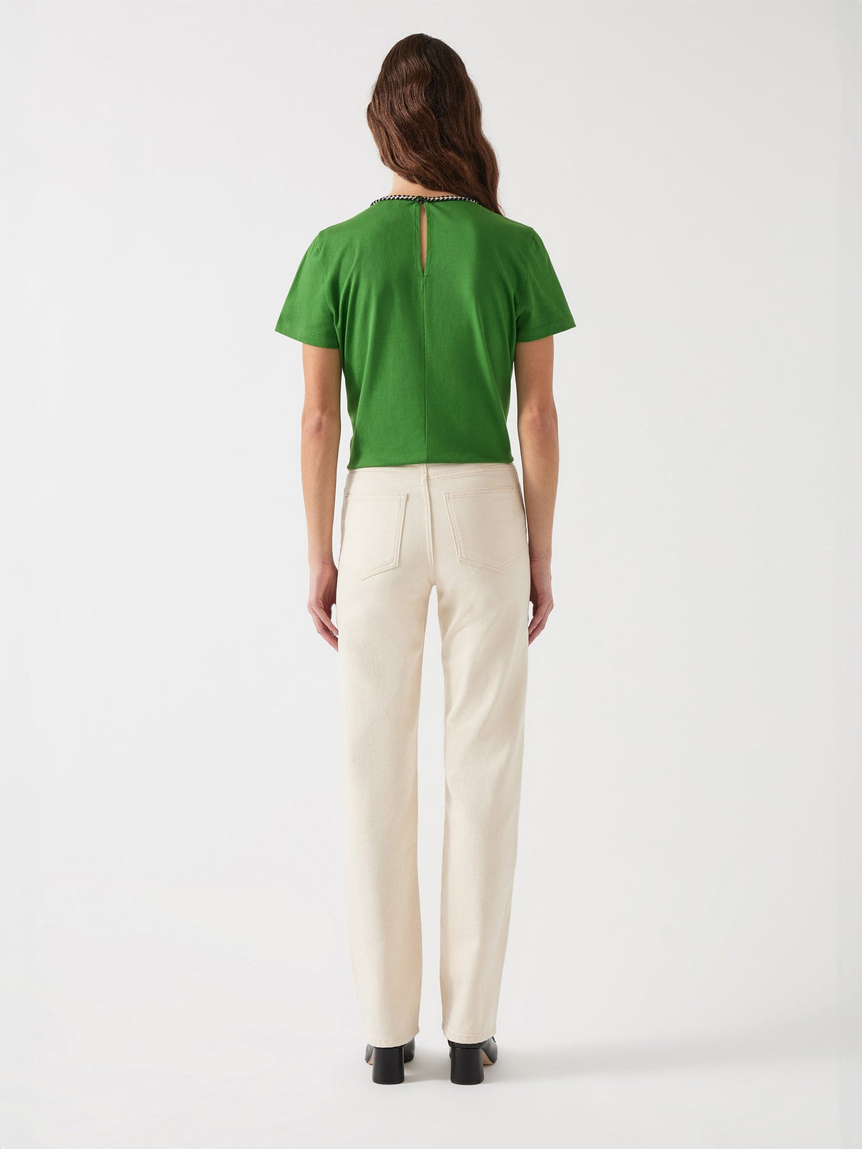 Green Vita Treetop Green Cotton Plaited Trim T-Shirt
