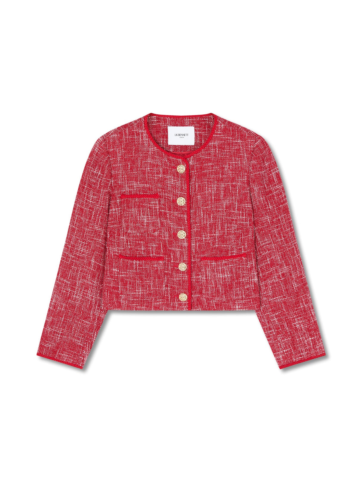 Red Alexa Red Cotton Blend Tweed Jacket With Plaited Trim