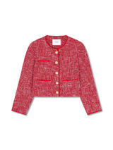 Red Alexa Red Cotton Blend Tweed Jacket With Plaited Trim