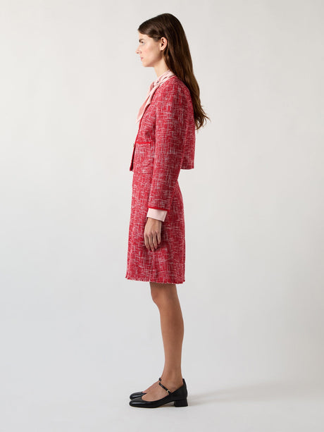 Red Alexa Red Cotton Blend Tweed Jacket With Plaited Trim