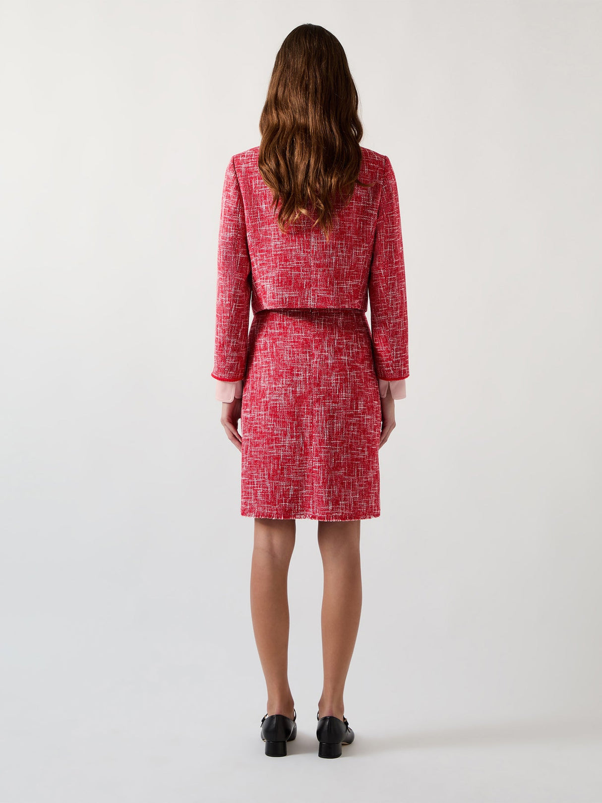 Red Alexa Red Cotton Blend Tweed Jacket With Plaited Trim
