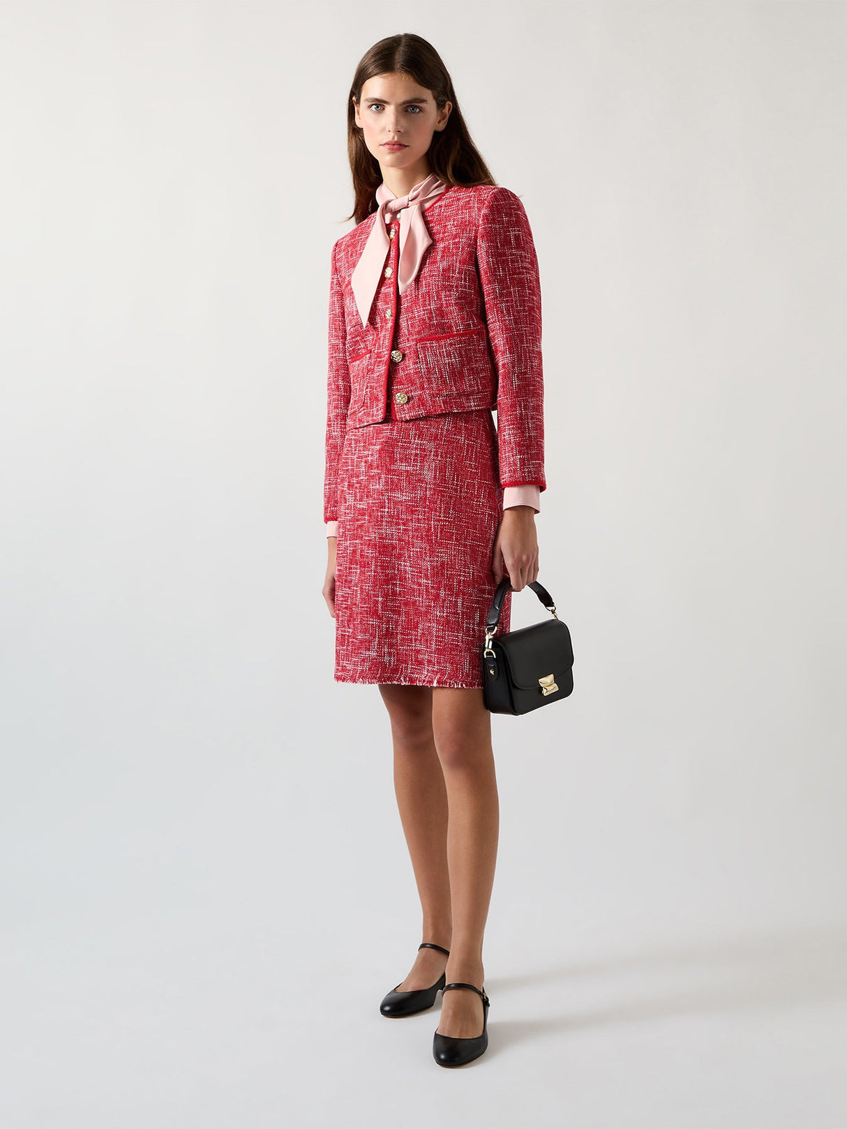 Red Alexa Red Cotton Blend Tweed Jacket With Plaited Trim
