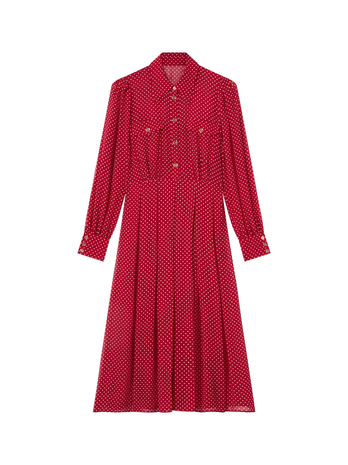 Red Cody Red Polka Dot Print Pocket Shirt Dress