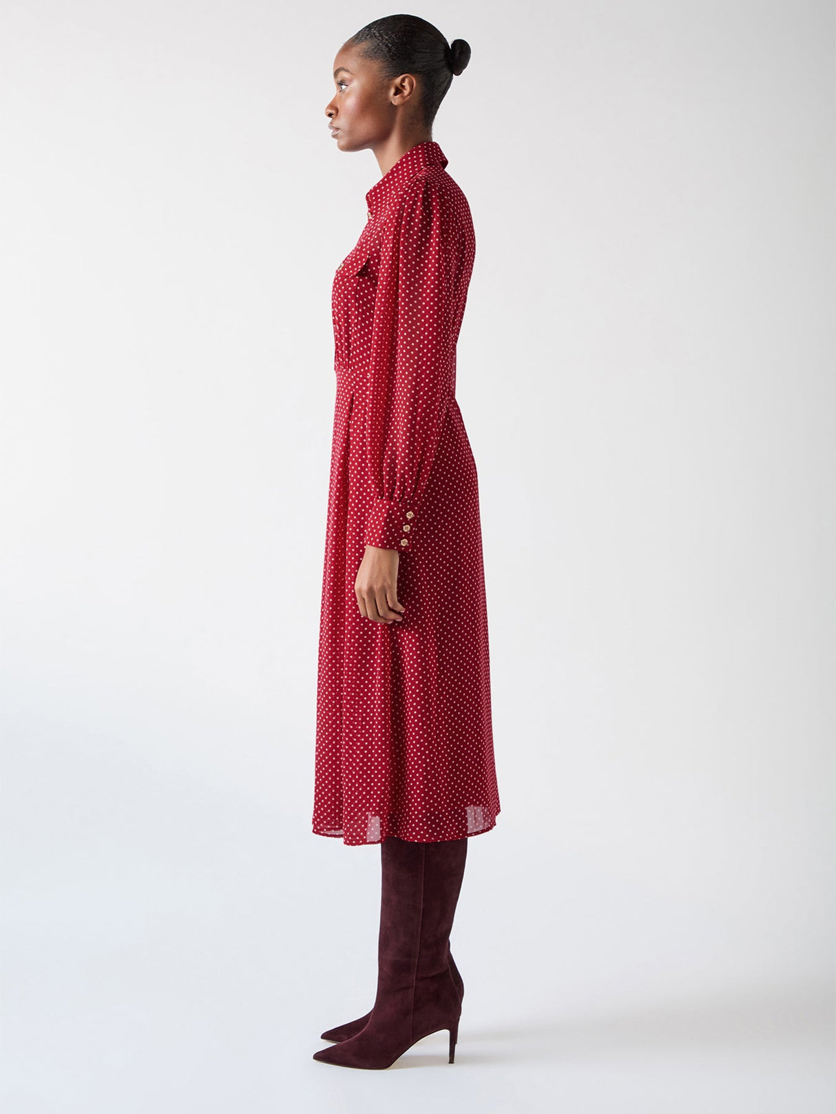 Red Cody Red Polka Dot Print Pocket Shirt Dress
