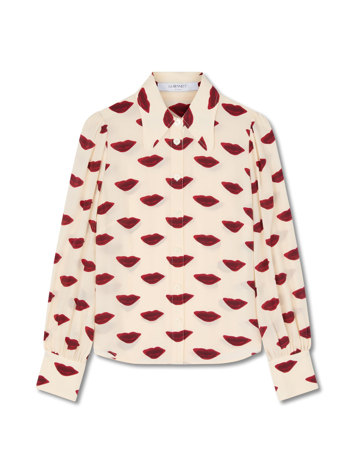 Red Sonya Red Silk Lips Print Silk Blouse