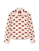 Red Sonya Red Silk Lips Print Silk Blouse