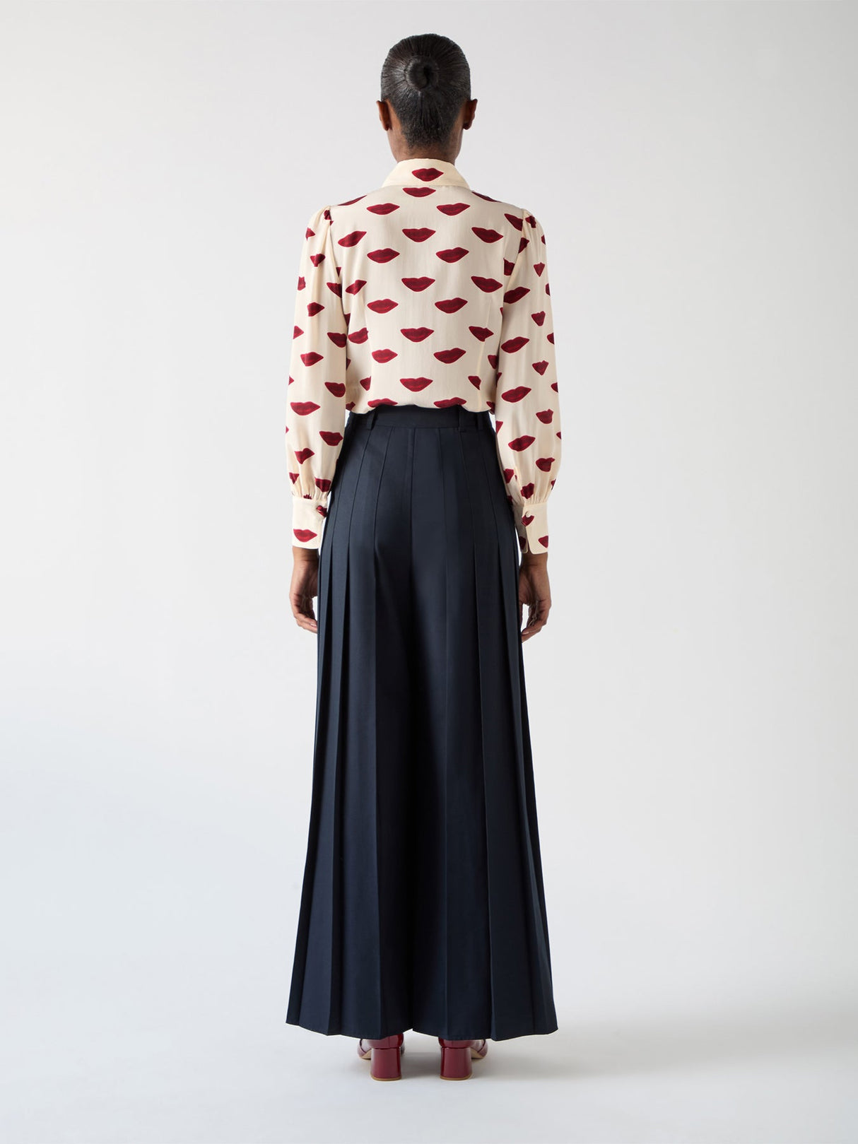 Red Sonya Red Silk Lips Print Silk Blouse