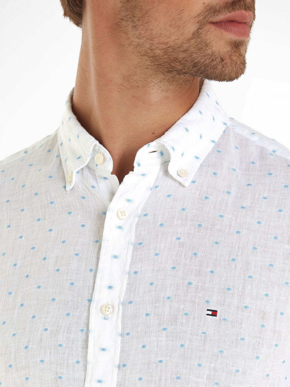Linen Flag Embroidery Slim Fit Shi